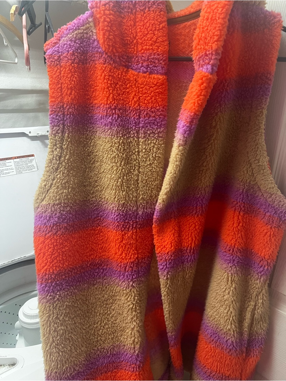Koolaburra Striped Sherpa Vest in Orange, Tan & Purple